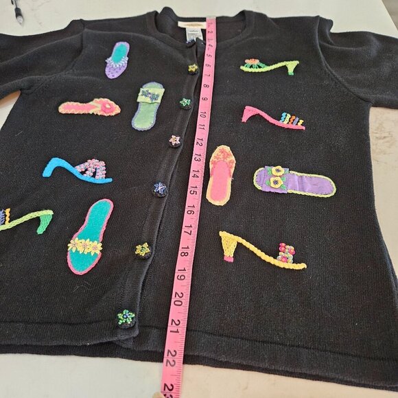 Talbots Petites Small Black Cardigan Beaded Embroidered Sandal Beach Vintage - Picture 13 of 14